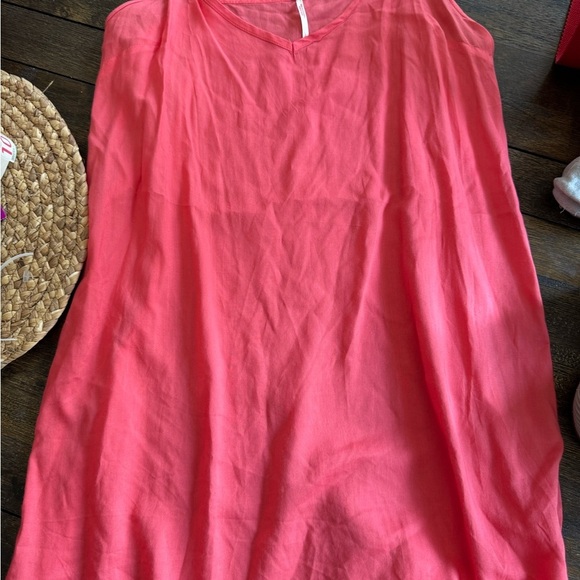 Free People coral pink linen blend tank or slip dress size large - Picture 3 of 4